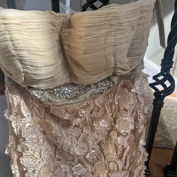 Sue Wong Strapless Champagne Floral Appliqué Cocktail Dress Women's size 12 - Picture 5 of 13